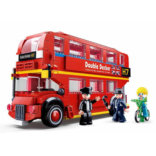Sluban M38-B0708 red London double-decker bus building block model 382 pieces